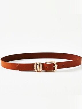 ANTHROPOLOGIE Structured Keeper Belt Brown Leather Gold Buckle Size Large NWT